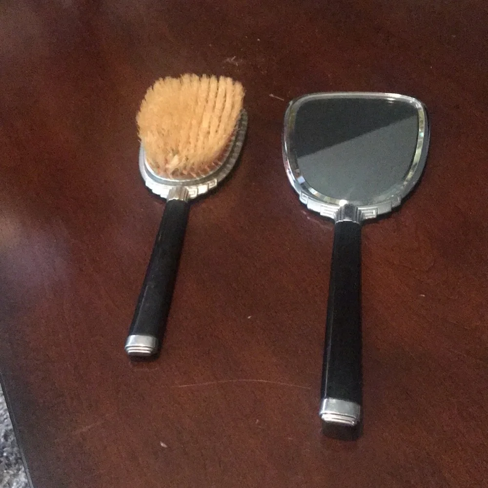 Vintage Antique Art Deco Vanity Set, Brush & Mirror